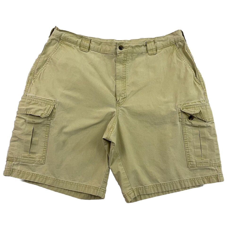 LL Bean Natural Fit Cargo Shorts Mens 40W Gray Cotton Mid Rise Flat Front Button